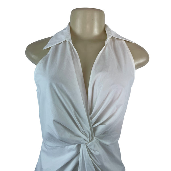 Sleeveless White Twist Front Blouse With Collar By Bailey 44 Size S