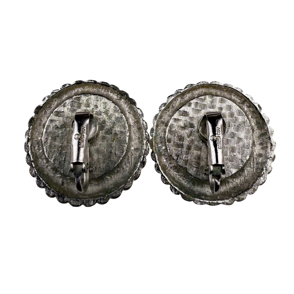 Sarah Coventry Womens Silver Tone Clip-On Earrings Retro 1960s Scalloped Black Accents
