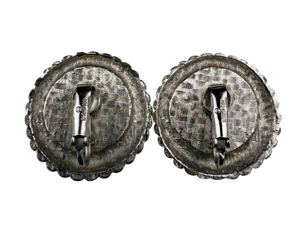 Sarah Coventry Womens Silver Tone Clip-On Earrings Retro 1960s Scalloped Black Accents