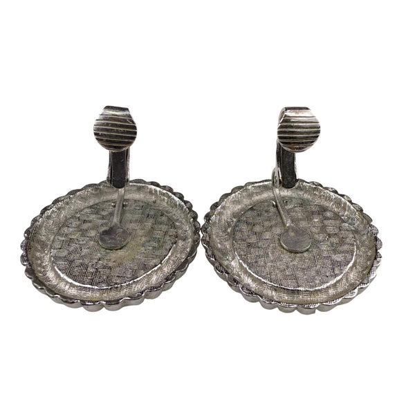 Sarah Coventry Womens Silver Tone Clip-On Earrings Retro 1960s Scalloped Black Accents