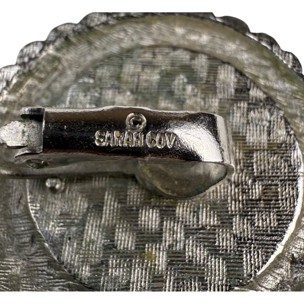Sarah Coventry Womens Silver Tone Clip-On Earrings Retro 1960s Scalloped Black Accents