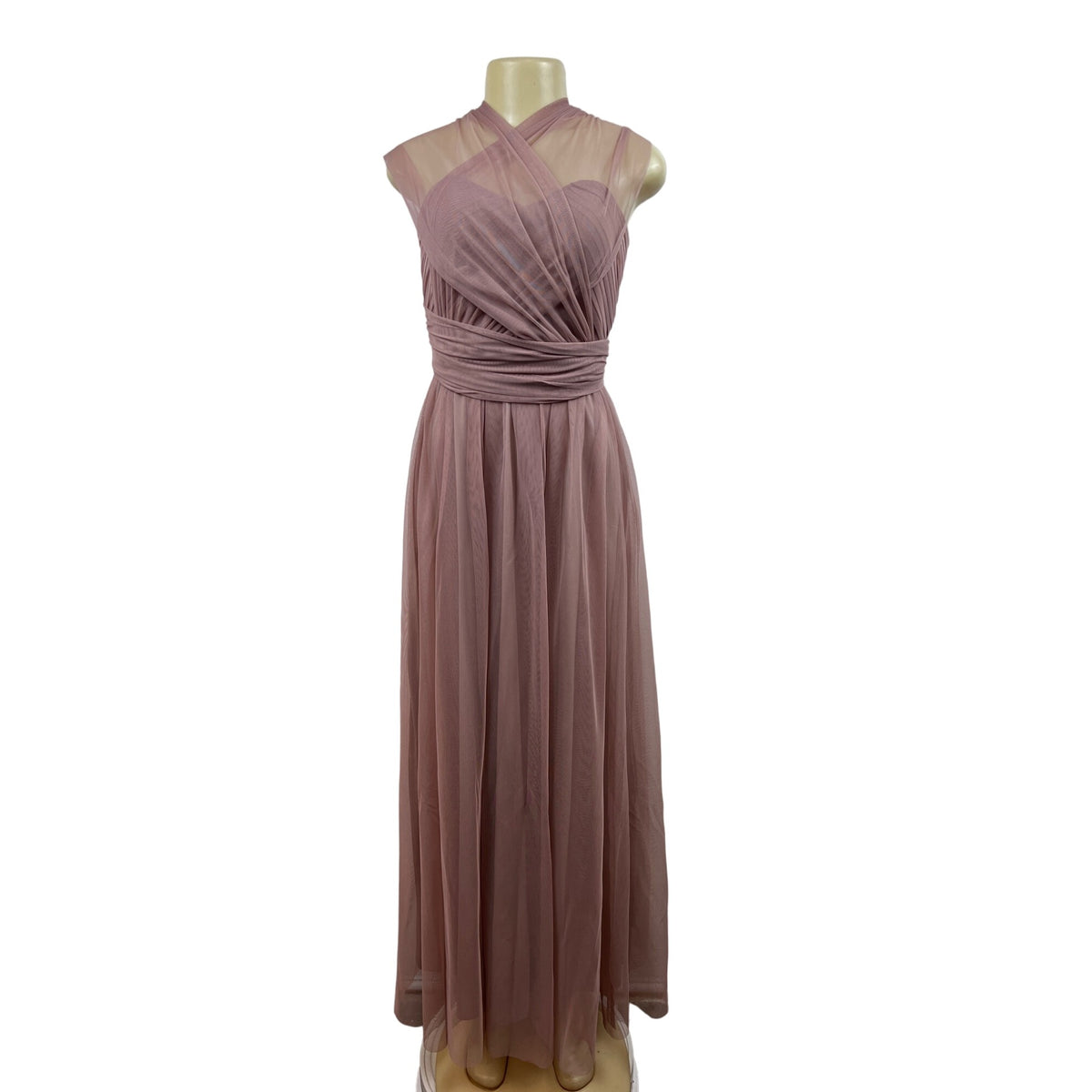 Birdy Grey Women's Dusty Rose Tulle Maxi Dress With Wrap Sleeves Size XS