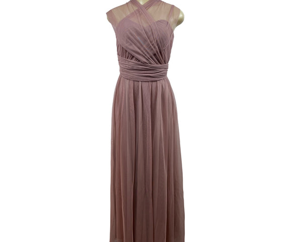 Birdy Grey Women's Dusty Rose Tulle Maxi Dress With Wrap Sleeves Size XS