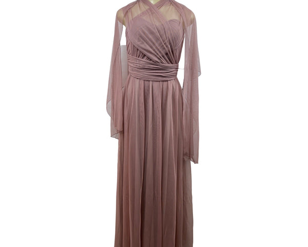 Birdy Grey Women's Dusty Rose Tulle Maxi Dress With Wrap Sleeves Size XS
