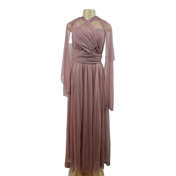 Birdy Grey Women's Dusty Rose Tulle Maxi Dress With Wrap Sleeves Size XS