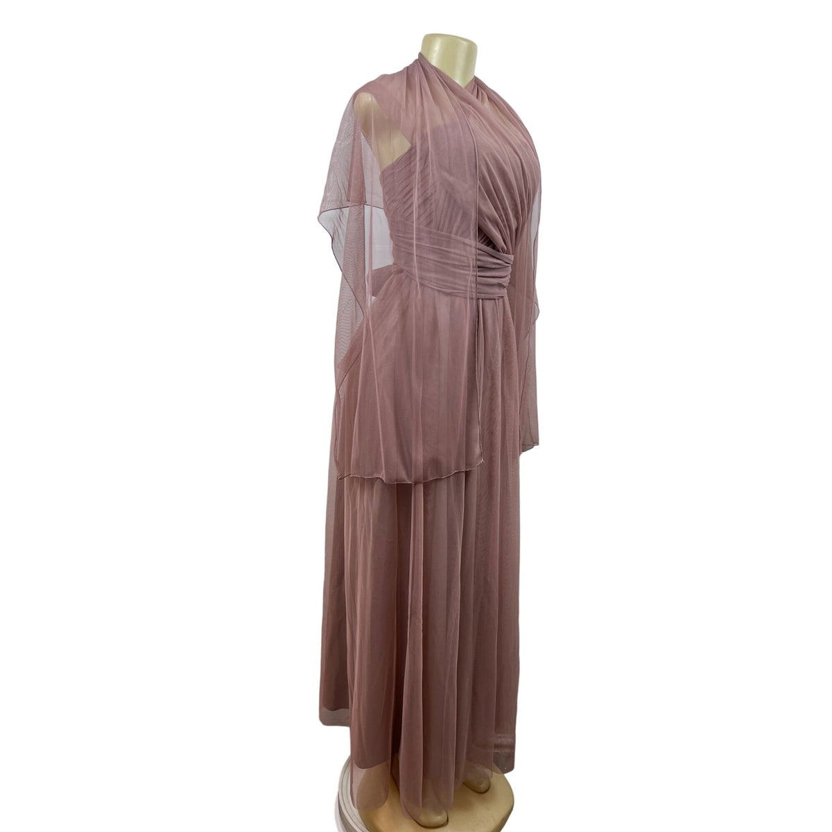 Birdy Grey Women's Dusty Rose Tulle Maxi Dress With Wrap Sleeves Size XS