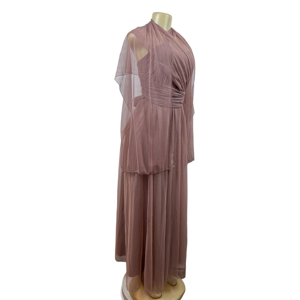 Birdy Grey Women's Dusty Rose Tulle Maxi Dress With Wrap Sleeves Size XS