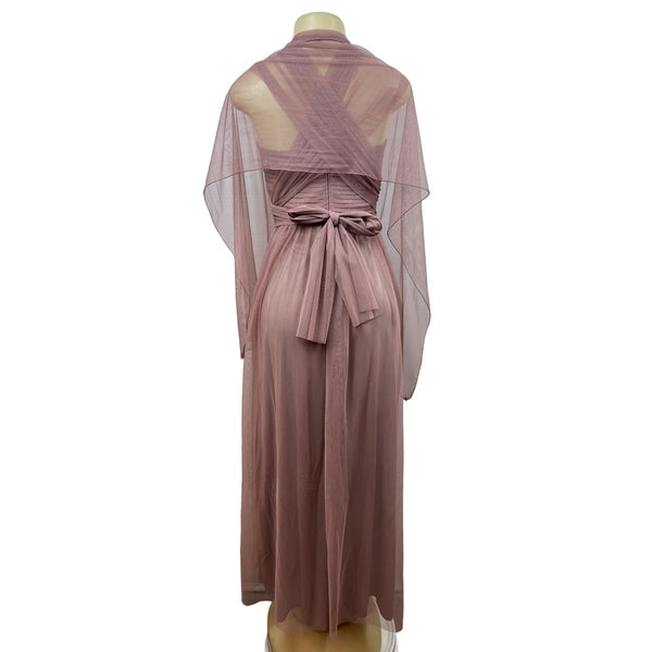 Birdy Grey Women's Dusty Rose Tulle Maxi Dress With Wrap Sleeves Size XS