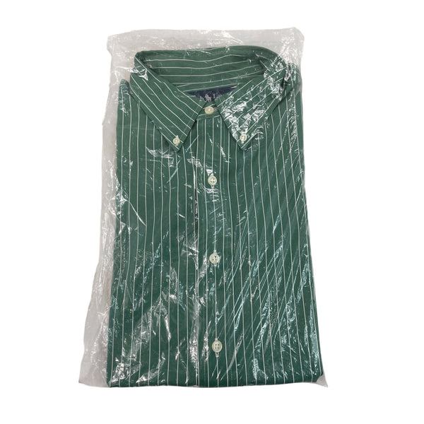 Ralph Lauren Mens Green & White Striped Button-Down Shirt Size 17 34/35