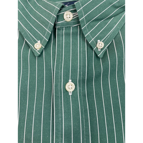 Ralph Lauren Mens Green & White Striped Button-Down Shirt Size 17 34/35
