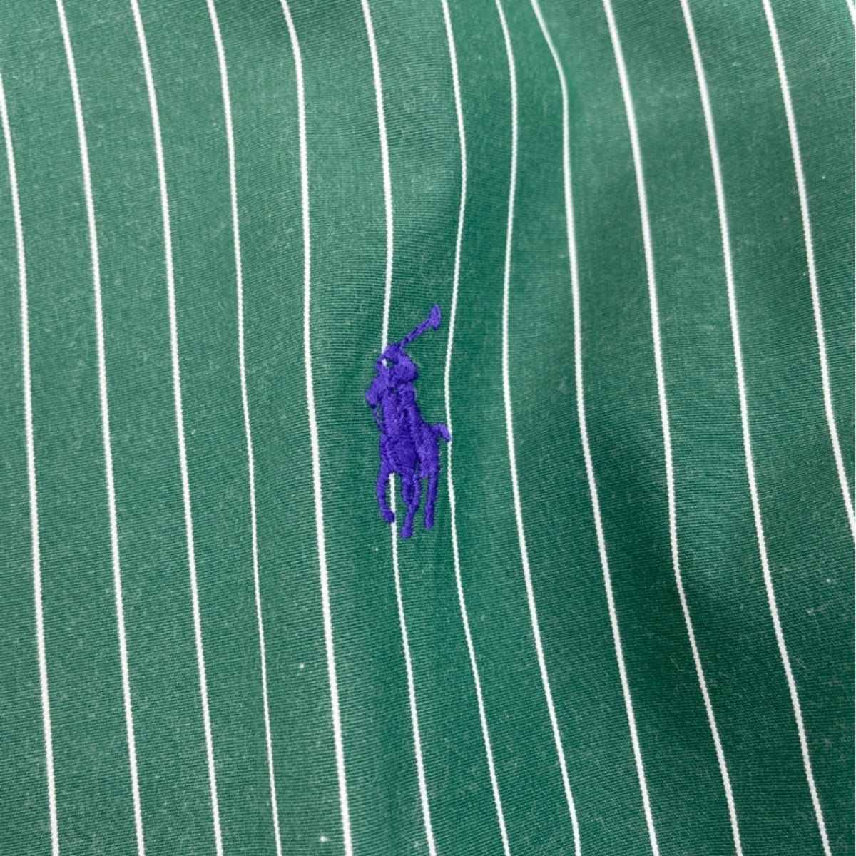 Ralph Lauren Mens Green & White Striped Button-Down Shirt Size 17 34/35