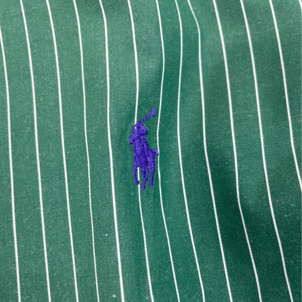 Ralph Lauren Mens Green & White Striped Button-Down Shirt Size 17 34/35