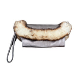Hype Bags Women's Metallic Pewter Leather Rabbit Fur Wristlet Sz M