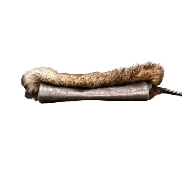 Hype Bags Women's Metallic Pewter Leather Rabbit Fur Wristlet Sz M