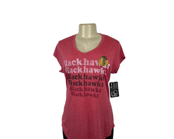 Chicago Blackhawks NHL Womens Red Short Sleeve T-Shirt M 8/10 Polyester Rayon Blend