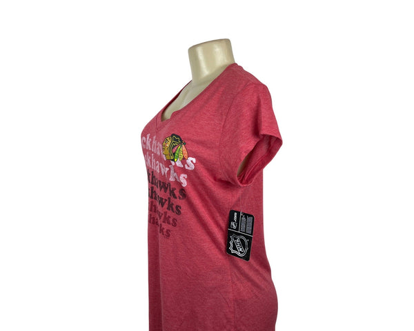 Chicago Blackhawks NHL Womens Red Short Sleeve T-Shirt M 8/10 Polyester Rayon Blend