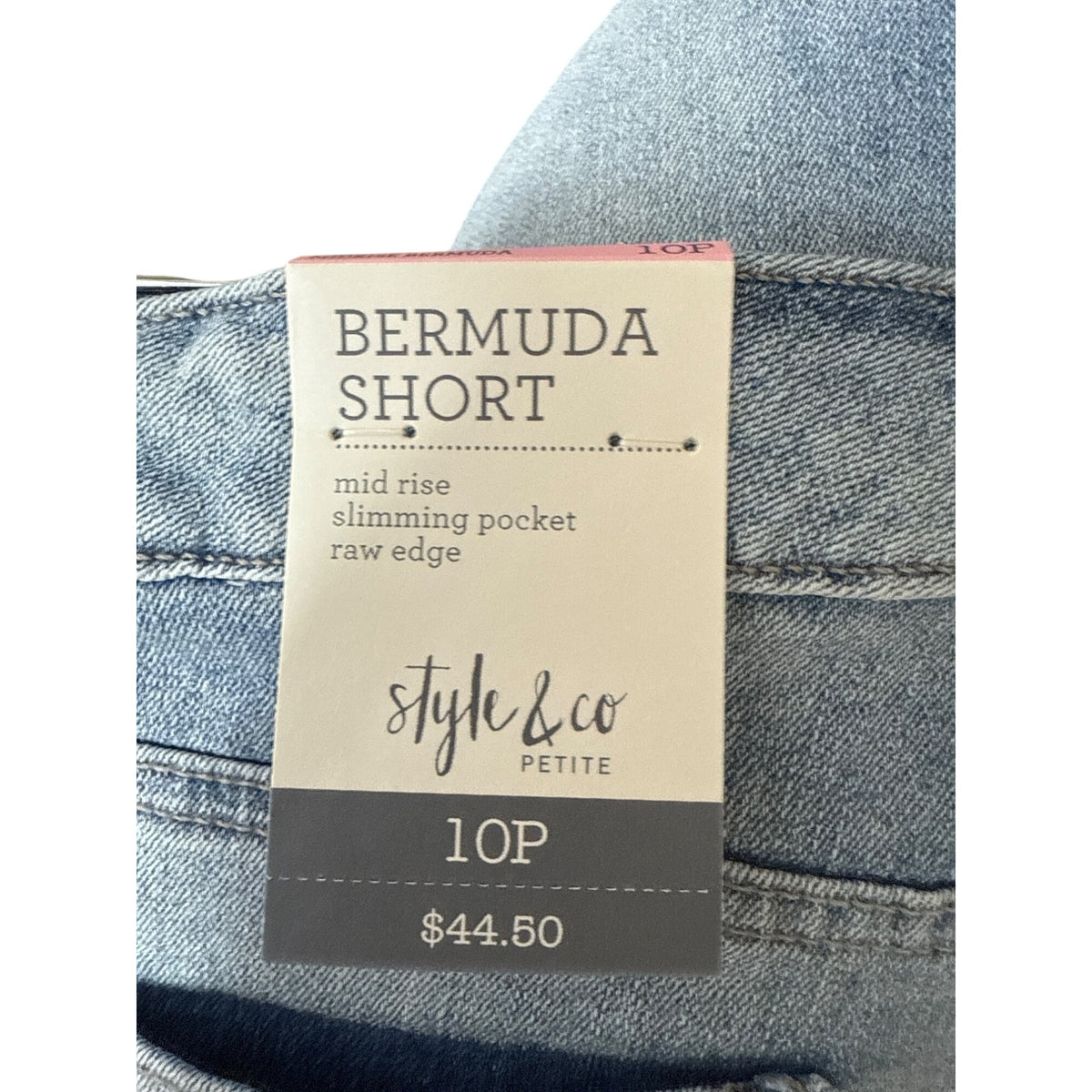 Style & Co Womens Light Blue Denim Bermuda Shorts Embroidered Mid Rise Raw Edge 10P