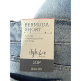 Style & Co Womens Light Blue Denim Bermuda Shorts Embroidered Mid Rise Raw Edge 10P