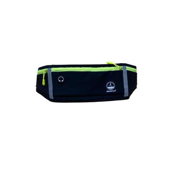 Molarun Mens Black Nylon Running Belt With Reflective Yellow Trim Adjustable Waist Pack