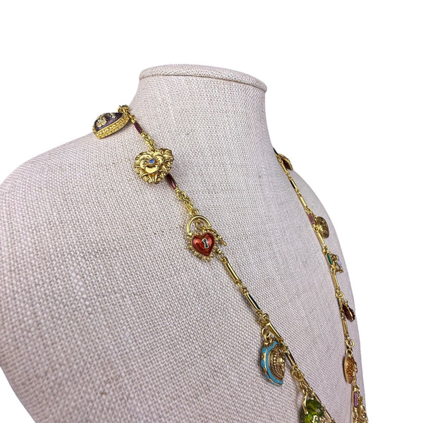 Joan Rivers Gold Tone Charm Necklace Enamel Heart Lockets Vintage Style Chain