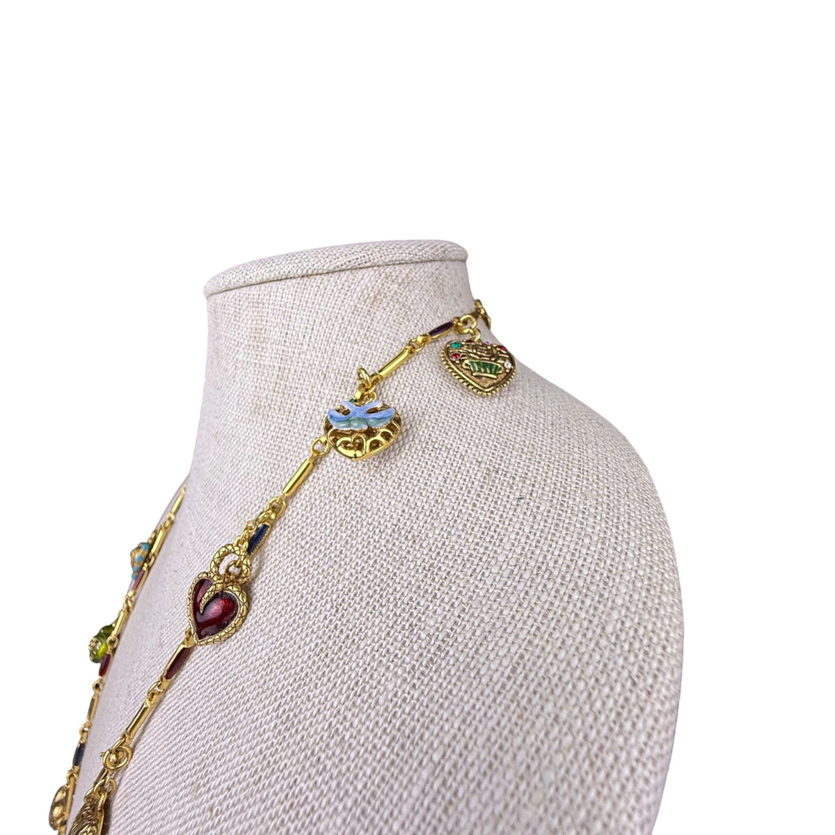 Joan Rivers Gold Tone Charm Necklace Enamel Heart Lockets Vintage Style Chain