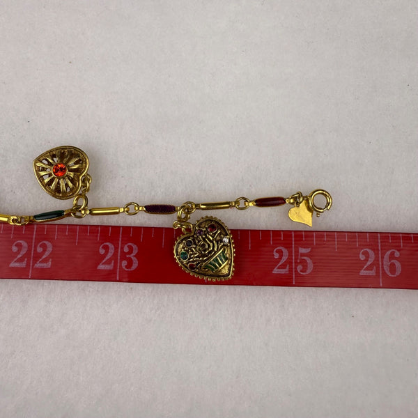 Joan Rivers Gold Tone Charm Necklace Enamel Heart Lockets Vintage Style Chain