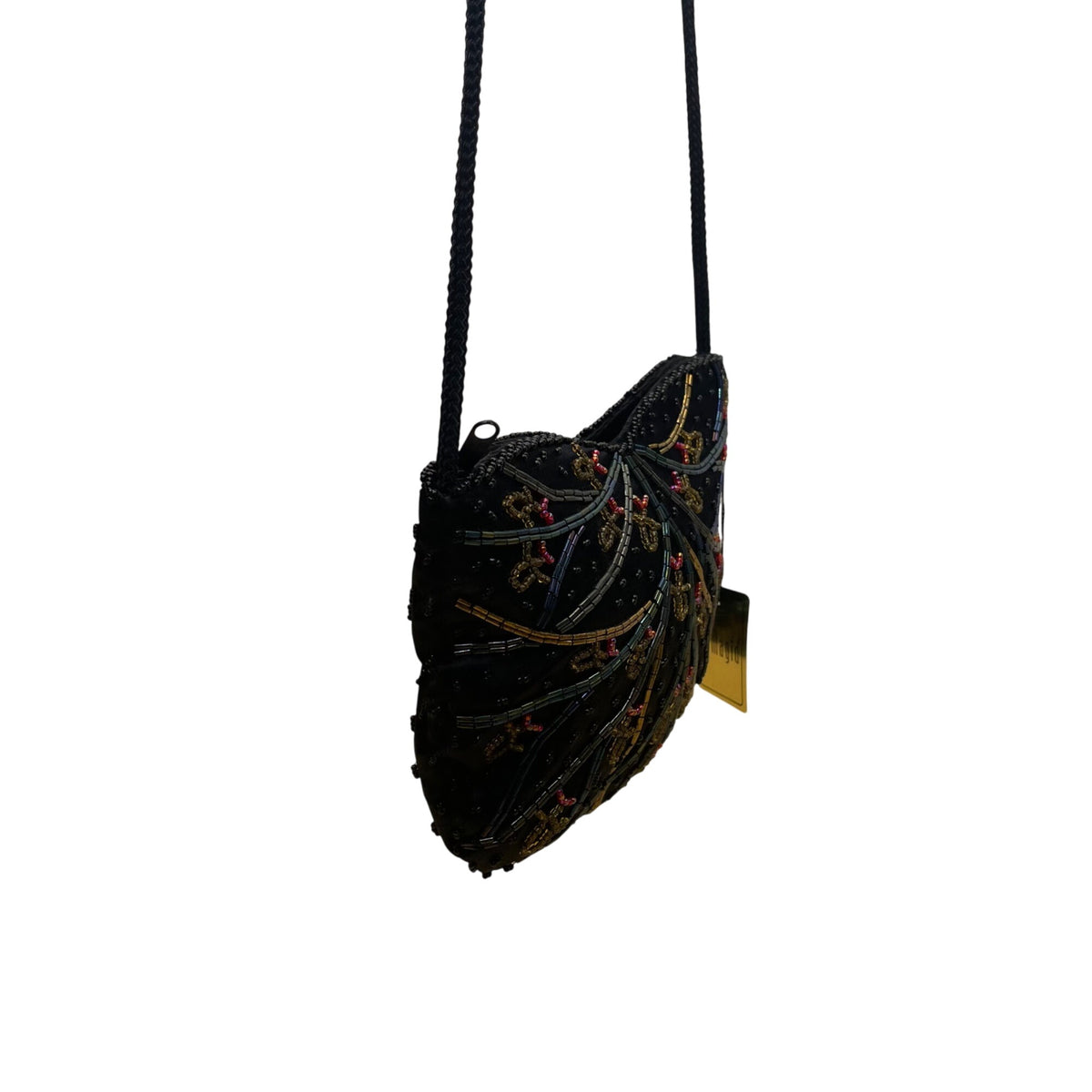 Magid Women’s Black Embroidered Beads Satin Crossbody Strap Mini Evening Bag