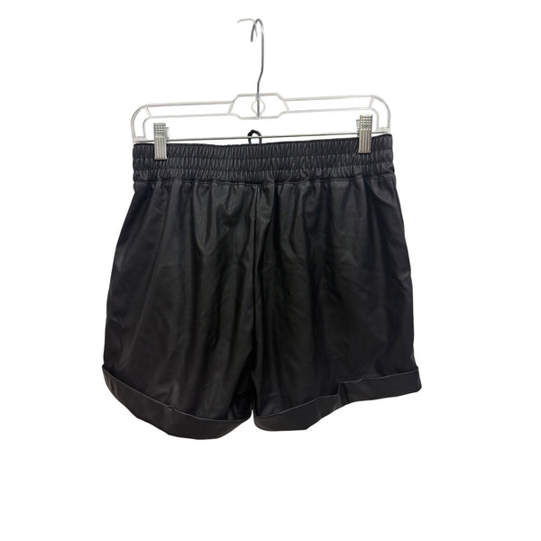 Cisono Womens Black Faux Leather Shorts With Front Pockets & Elastic Waistband Size M