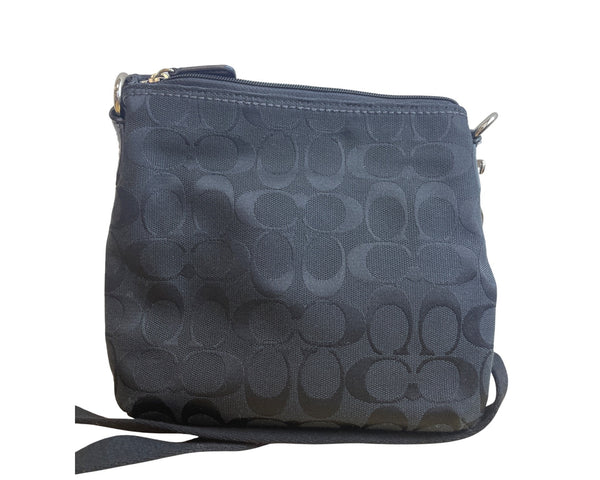 Coach Womens Black Signature Fabric Crossbody Bag With Front Turnlock Pocket