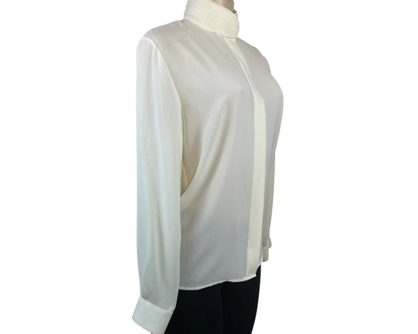 Vintage Talbots Women’s Ivory Long Sleeve Blouse With Pleated High Collar Size 4