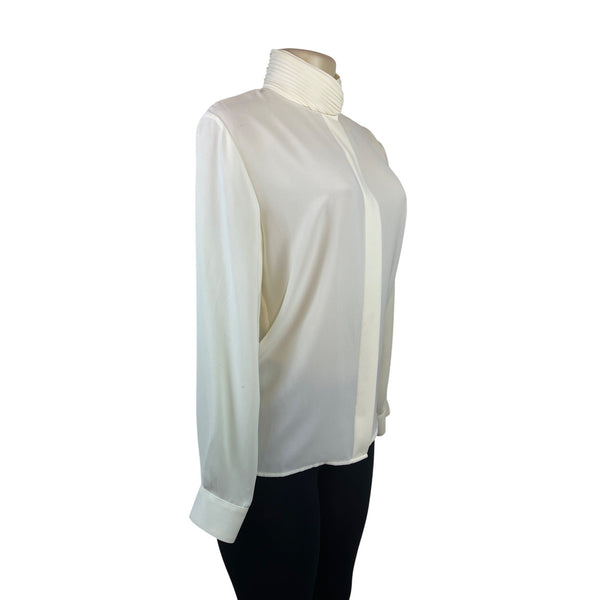 Vintage Talbots Women’s Ivory Long Sleeve Blouse With Pleated High Collar Size 4