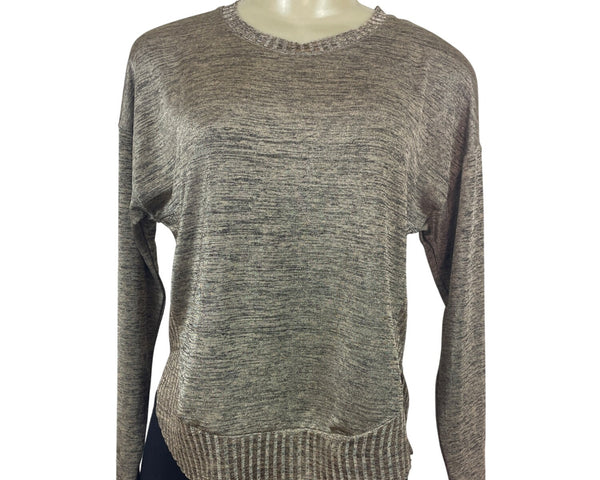 Zara Womens Long Sleeve Sweater Brown Ribbed Hem Light Knit Fabric Size Medium