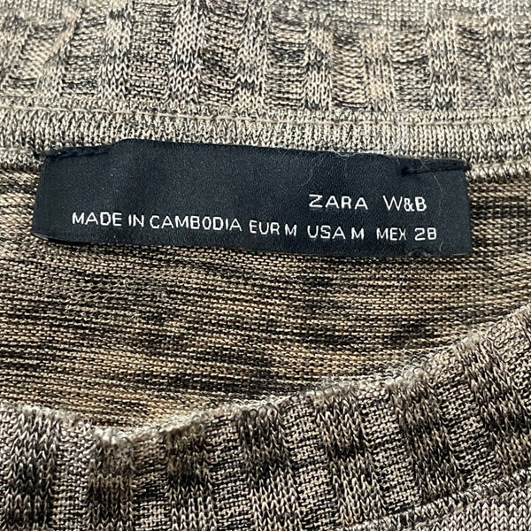 Zara Womens Long Sleeve Sweater Brown Ribbed Hem Light Knit Fabric Size Medium