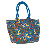 Vtg Avon Women’s Blue Flip Flop Pattern Shoulder Bag Magnetic Closure Sz M