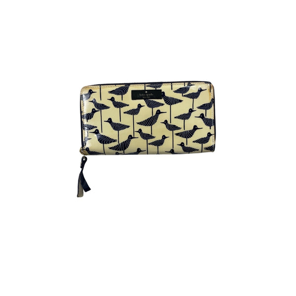 Kate Spade New York Bird Print Zip-Around Wallet Beige & Navy