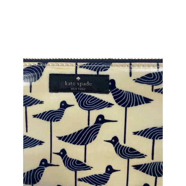 Kate Spade New York Bird Print Zip-Around Wallet Beige & Navy