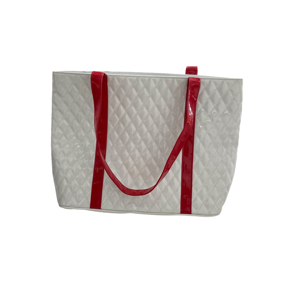 Quilted White & Red Tote Bag With Long Straps