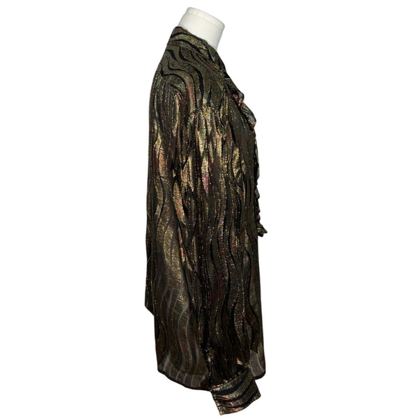 Vintage Escada By Margaretha Ley Metallic Blouse With Ruffle Detail Size 42