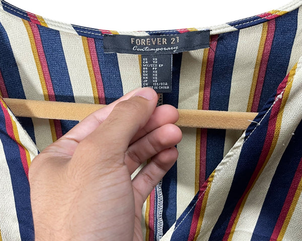 Forever 21 Womens Multicolor Striped Long Sleeve Tie-Waist Crop Top XS