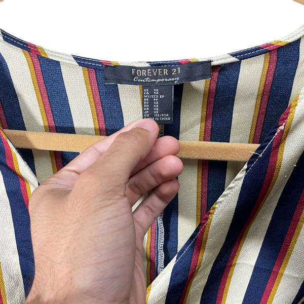 Forever 21 Womens Multicolor Striped Long Sleeve Tie-Waist Crop Top XS