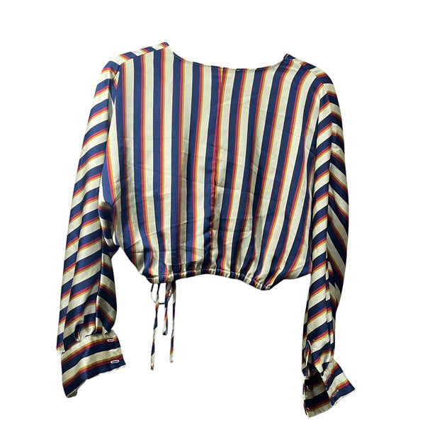 Forever 21 Womens Multicolor Striped Long Sleeve Tie-Waist Crop Top XS