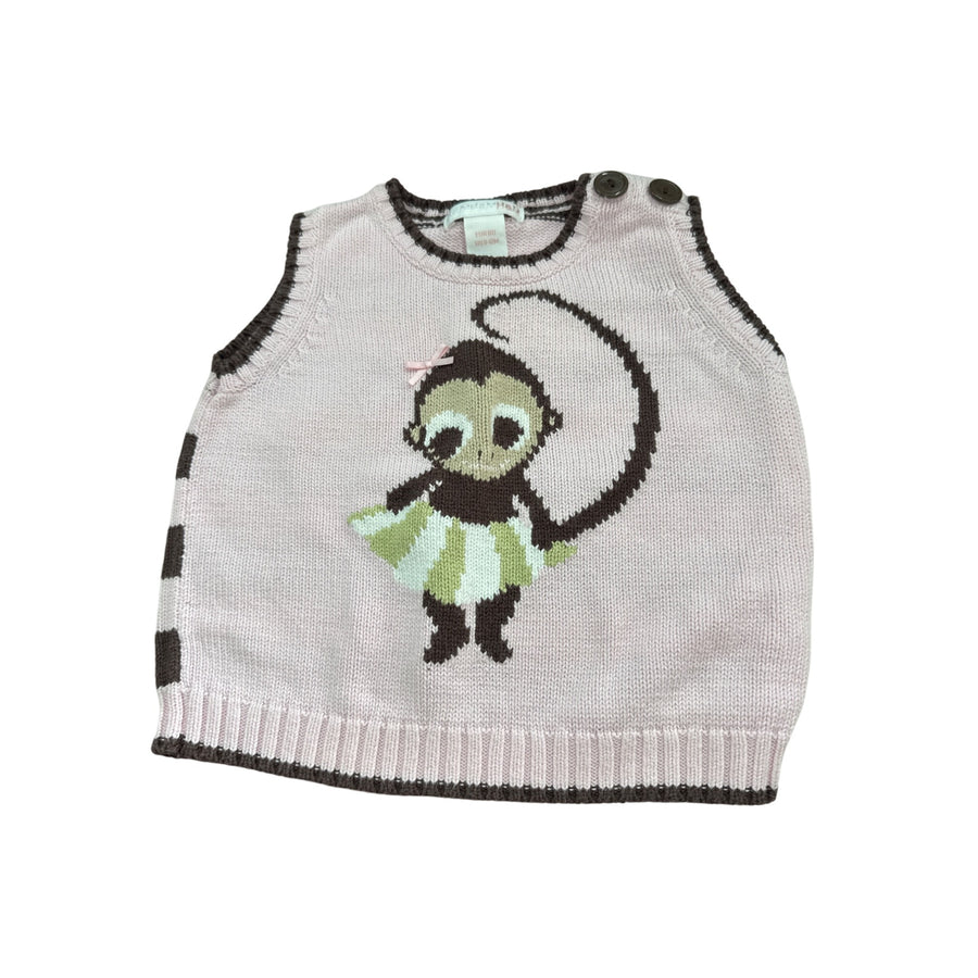 H&M Baby Girls Pink & Brown Knit Sleeveless Vest Monkey Design Size 9-12 Months