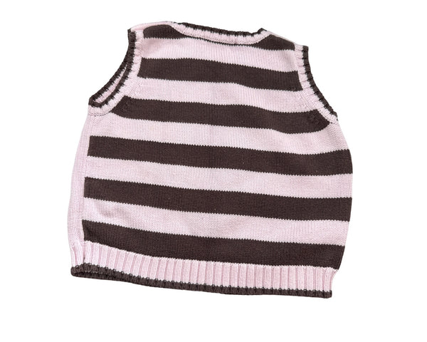 H&M Baby Girls Pink & Brown Knit Sleeveless Vest Monkey Design Size 9-12 Months