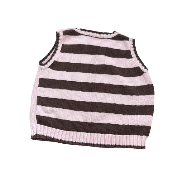 H&M Baby Girls Pink & Brown Knit Sleeveless Vest Monkey Design Size 9-12 Months