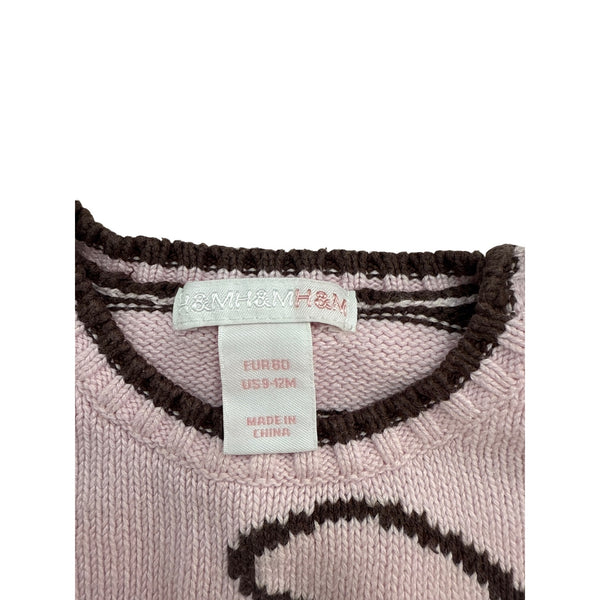 H&M Baby Girls Pink & Brown Knit Sleeveless Vest Monkey Design Size 9-12 Months