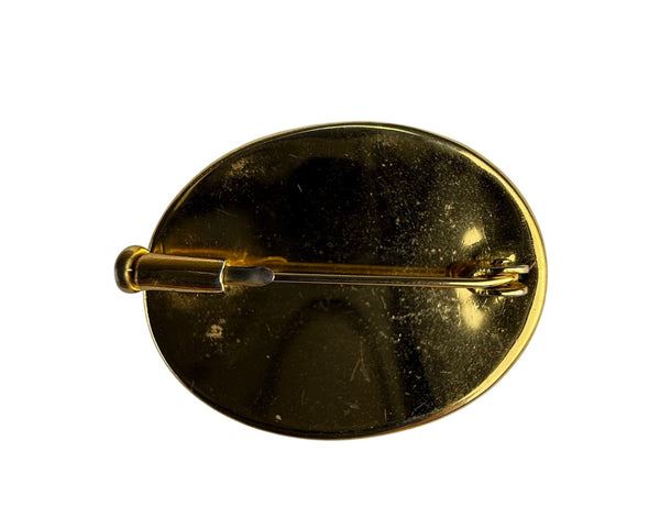 Vintage Floral Bird Decorative Enamel Pin Brooch Gold Tone Black Oval Accessory