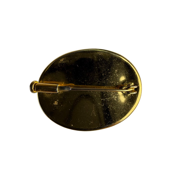 Vintage Floral Bird Decorative Enamel Pin Brooch Gold Tone Black Oval Accessory