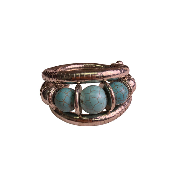 Osiris Womens Silver Boho Flexible Bracelet With Turquoise Stone Accents