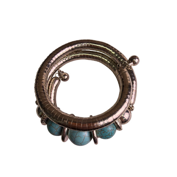 Osiris Womens Silver Boho Flexible Bracelet With Turquoise Stone Accents