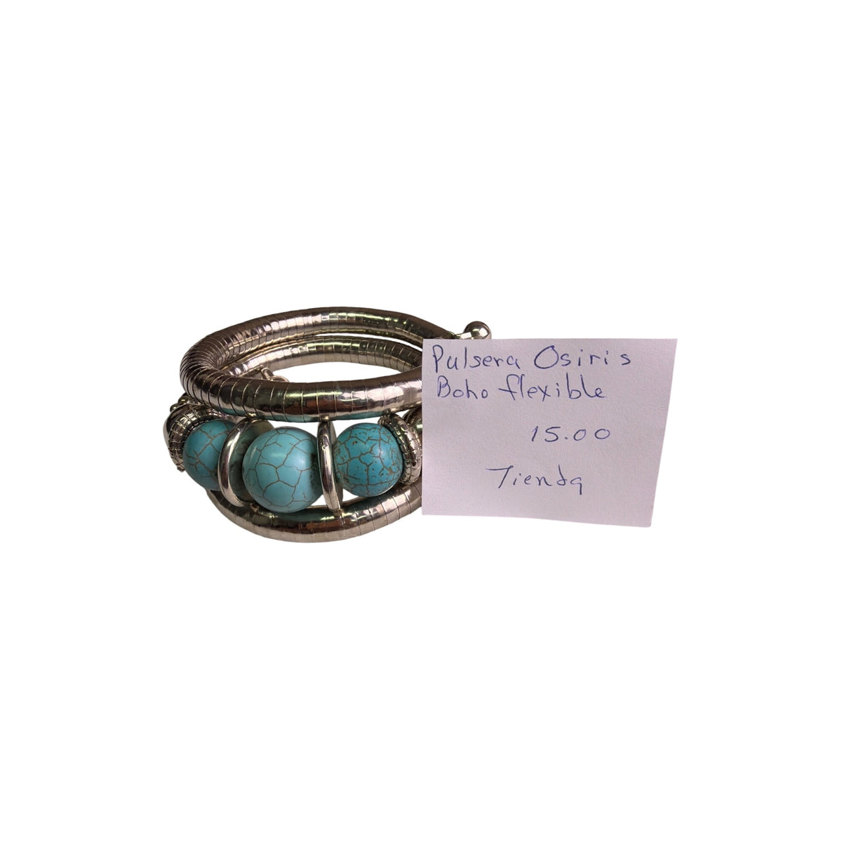Osiris Womens Silver Boho Flexible Bracelet With Turquoise Stone Accents